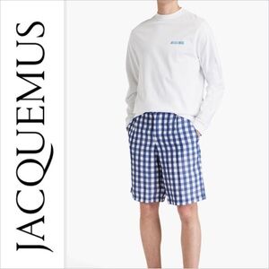 Jacquemus Men’s long sleeve white logo print Tee XS